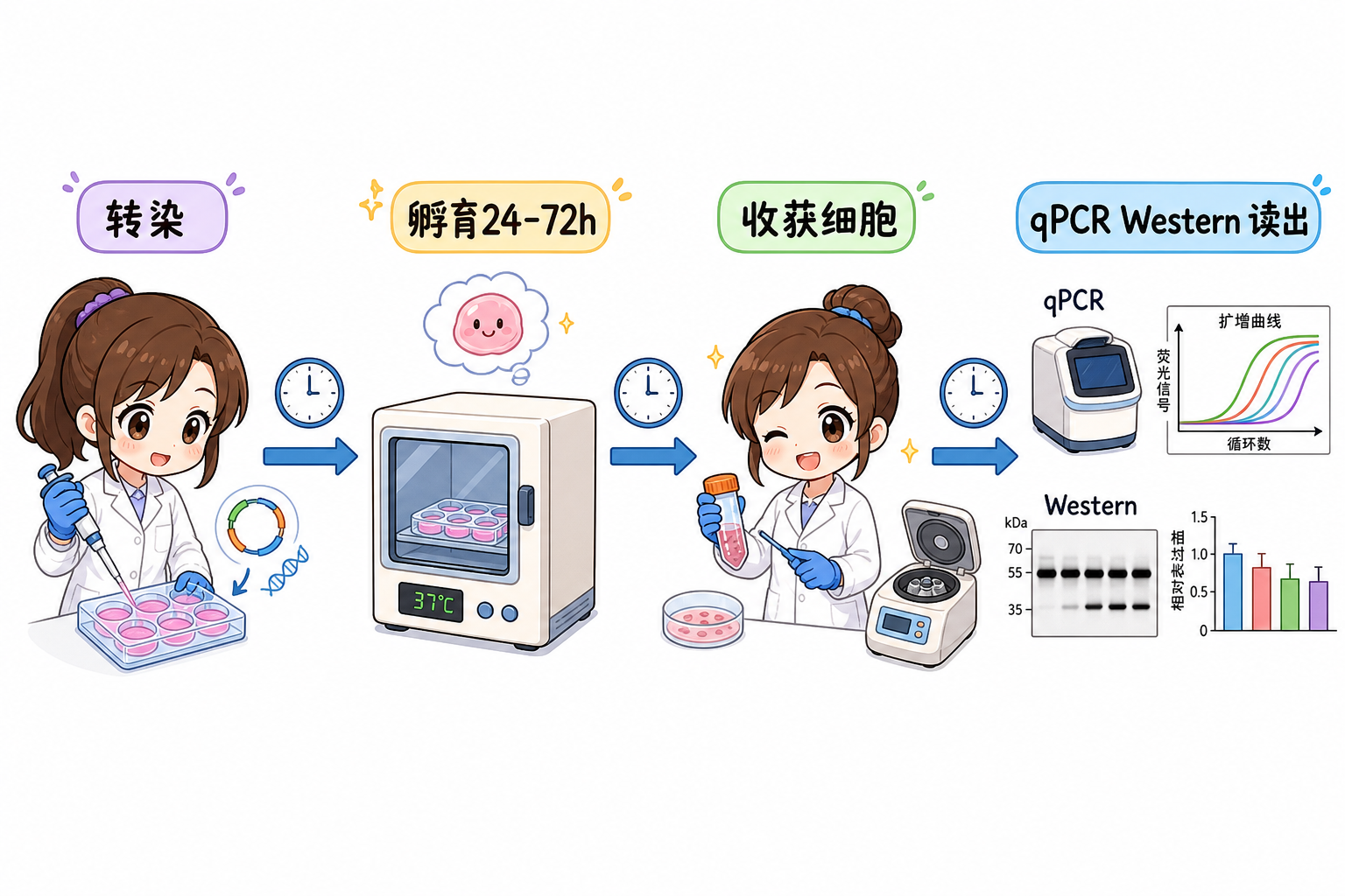 递染—孵育—收获—读出时间轴与关键节点(科普示意,非论文原图)
