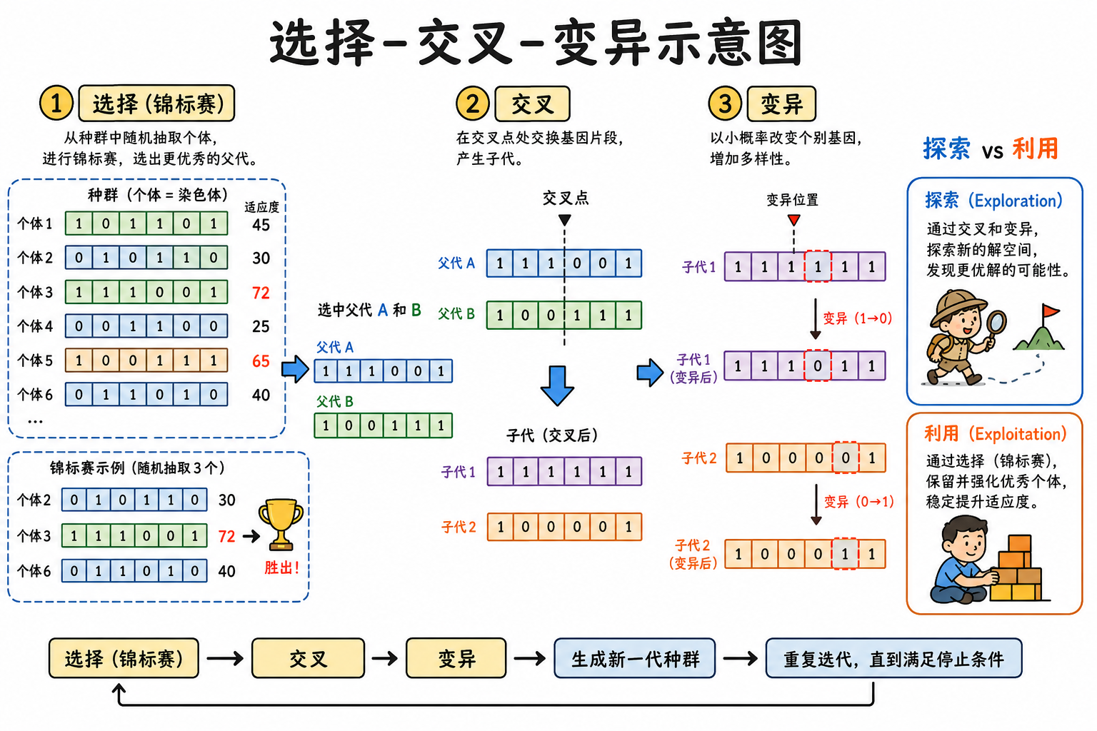 图 3 选择、交叉、变异